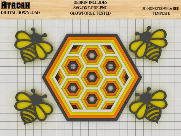 3D Bee SVG File, Layered Honeycomb Laser Cutting Wall Decor
