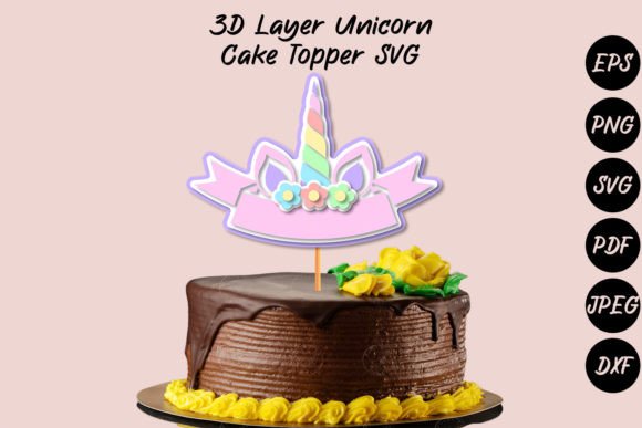 3D Layer Unicorn Cake Topper SVG Graphics and Crafts