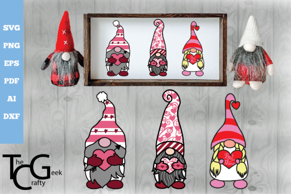 3D Valentine s Gnomes Set Graphics and Crafts