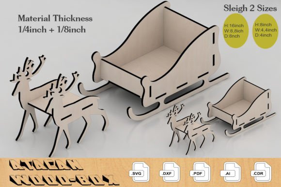 3d Wooden Santa Sleigh with Deer 272