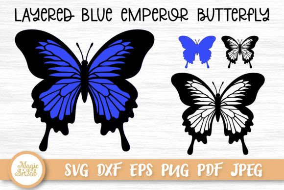 Blue Emperor Layered Butterfly Template for Graphics and Crafts