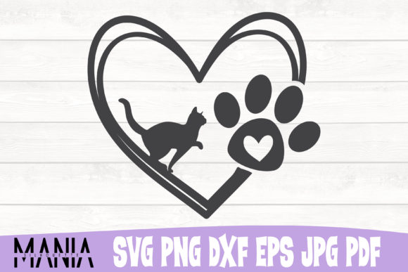Cat Heart with Paw Print Svg Cut FIle Graphics