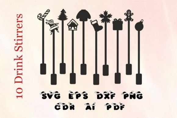 Christmas Drink Stirrers SVG File for 3D Printing & Kitchen Amp