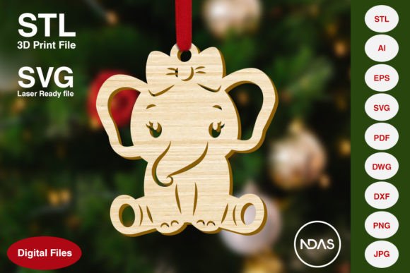 Cute Elephant Christmas Tree Ornament for 3D Printing and Home Decor