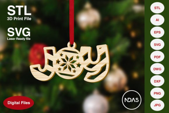 Joy Christmas Tree Decoration Ornament for 3D Printing and Home Decor