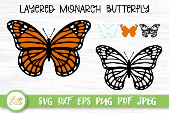 Layered Monarch Butterfly Template for Graphics and Crafts