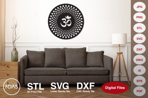 Om with Circular Mandala Wall Decor for 3D Printing and Home Decor