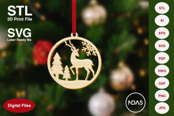 Reindeer on Christmas BG Ornament for 3D Printing and Home Decor